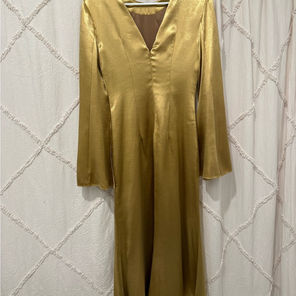 Cinq à Sept Metallic Gold Long Sleeve Dress